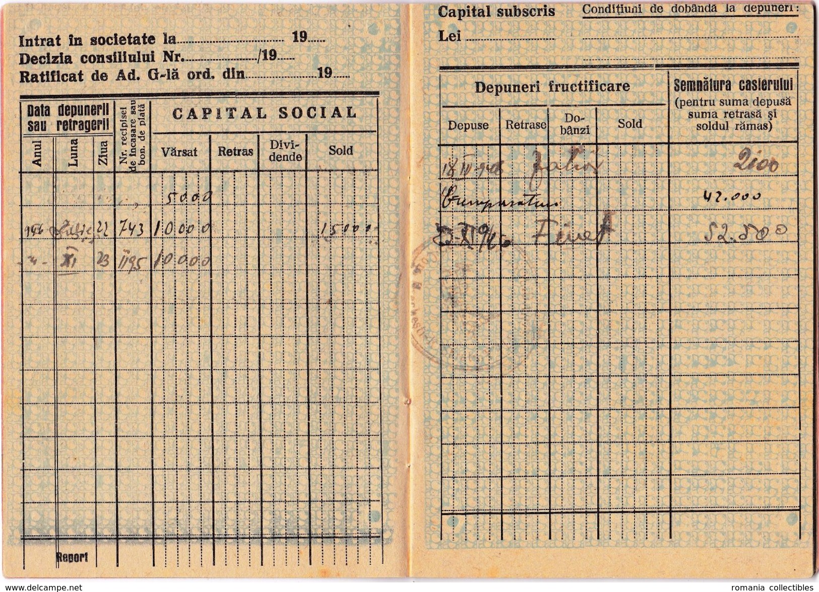 Romania, 1946, "Solidaritatea" Cooperative Bank - Status And Deposit Book - Chèques & Chèques De Voyage