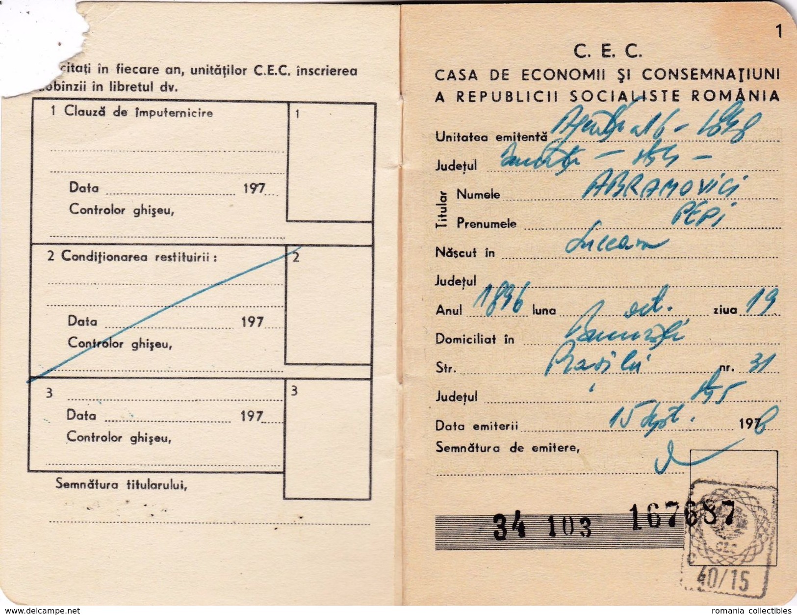 Romania, 1978, Vintage Bank Checkbook / Term Savings Book, CEC - RSR - Chèques & Chèques De Voyage