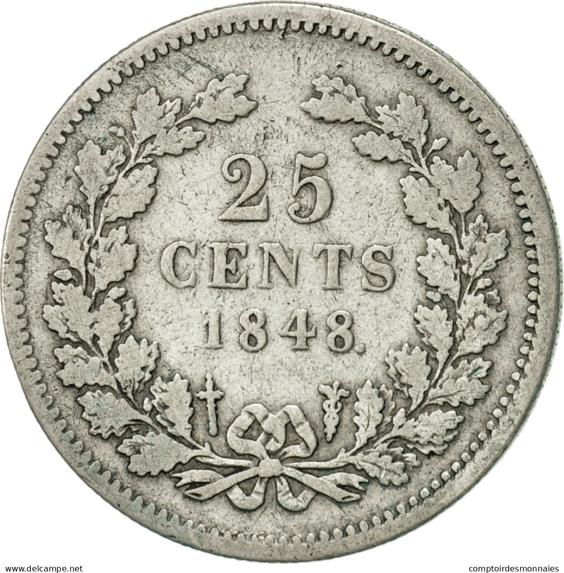 Monnaie, Pays-Bas, William II, 25 Cents, 1848, Utrecht, TB+, Argent, KM:76 - 1840-1849: Willem II.