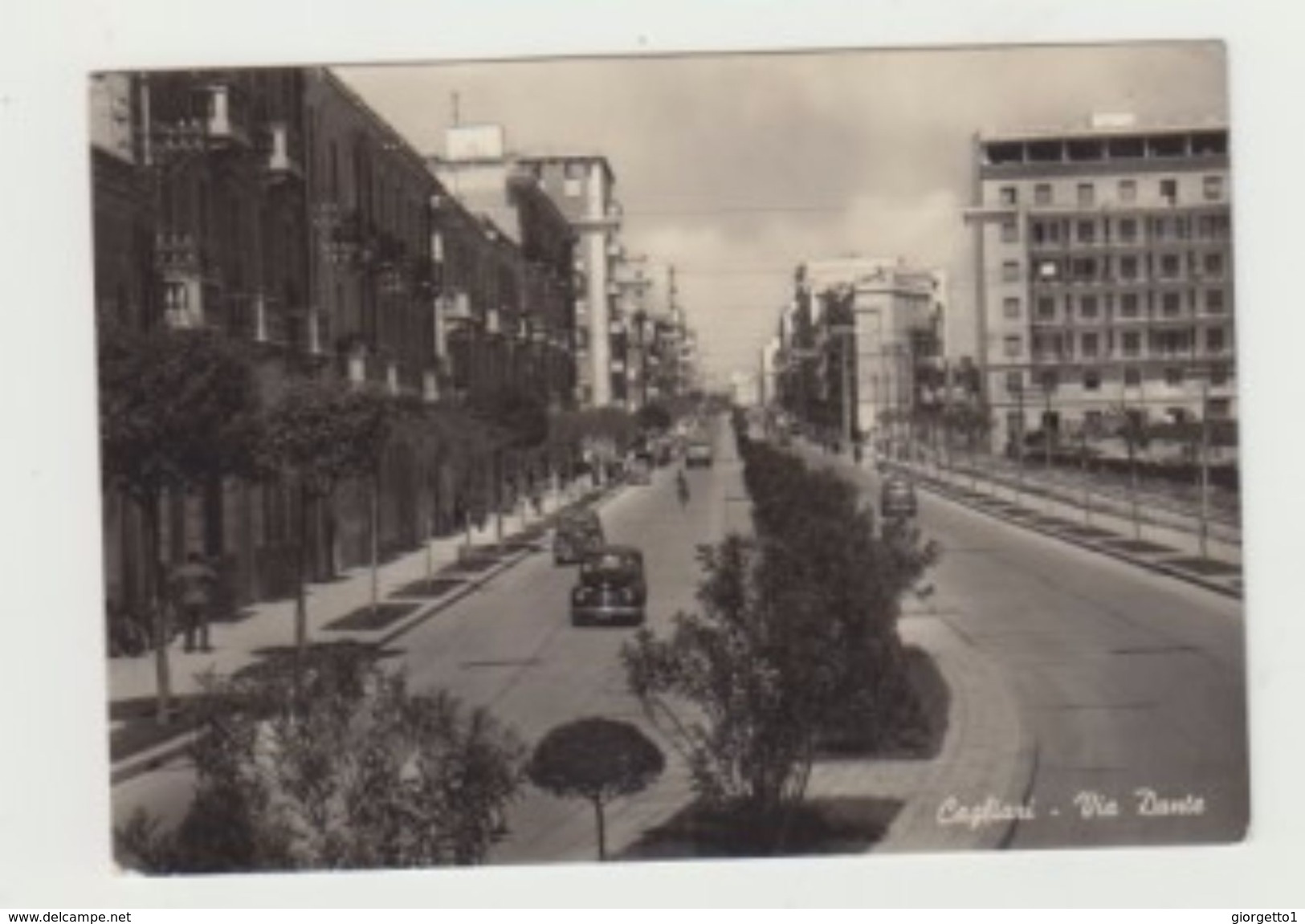 CAGLIARI - VIA DANTE - VIAGGIATA 1957 - FORMATO GRANDE CON AUTO D'EPOCA - POSTCARD - Cagliari