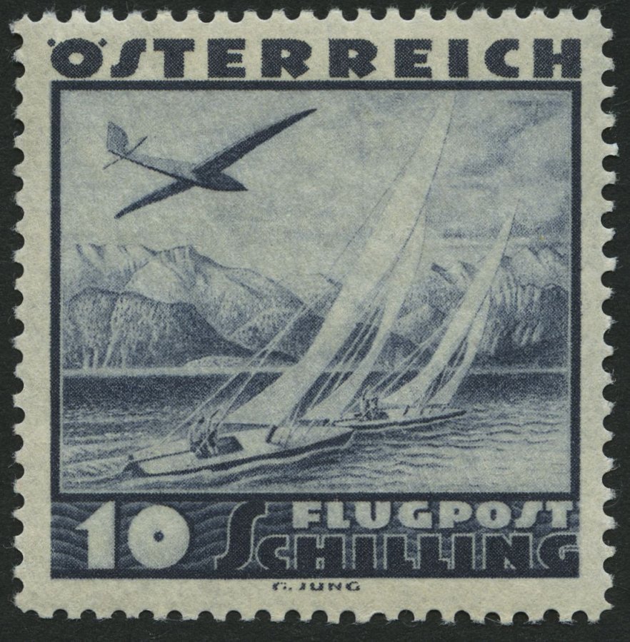 ÖSTERREICH 612 *, 1935, 10 S. Flugzeug über Landschaften, Falzrest, Pracht - Usados