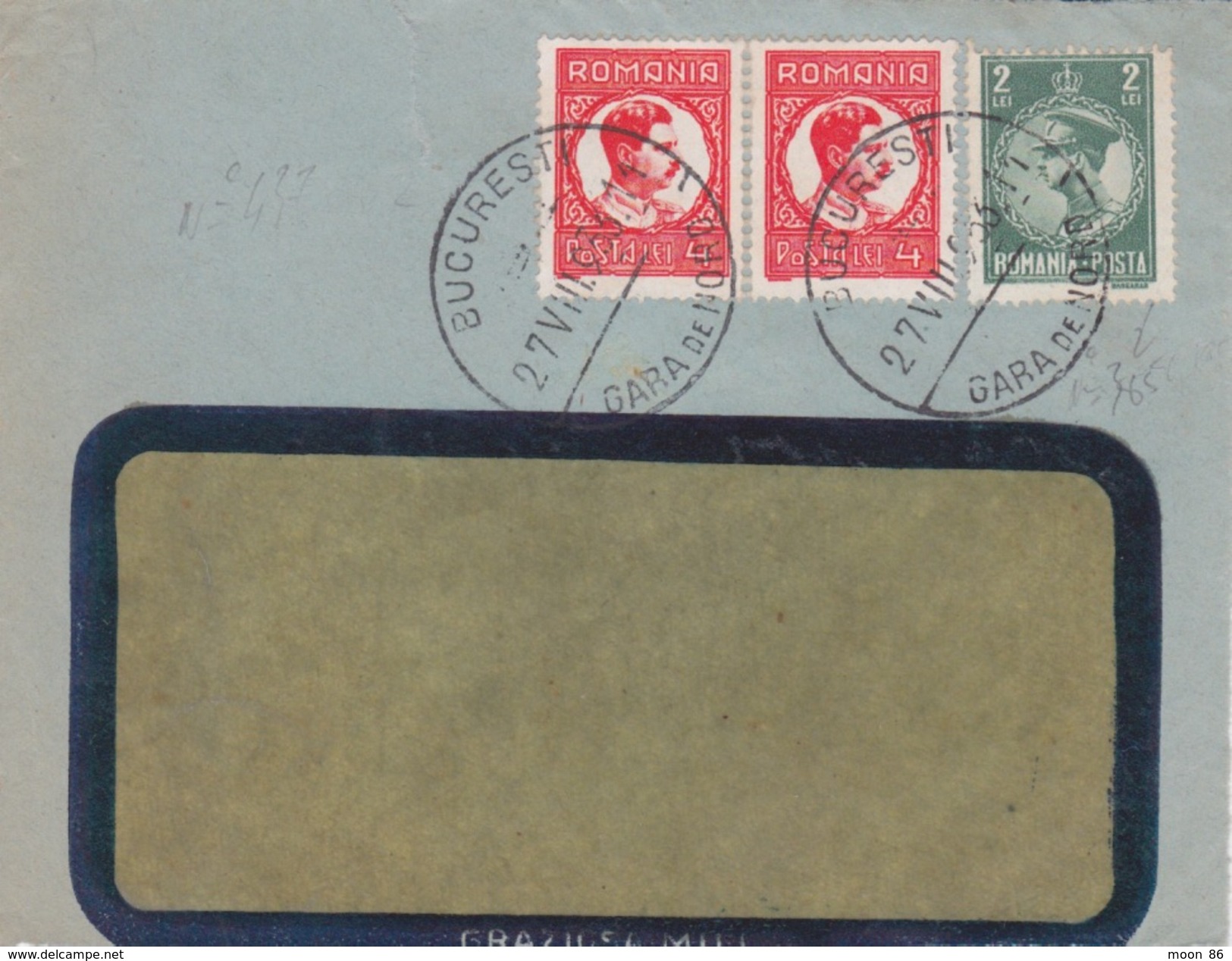 ROUMANIE - FRAGMENT DE LETTRE - 1933 - BUCAREST GARE DU NORD  - CACHET DE LA POSTE SUR TIMBRE N 437 ET 365 - Poststempel (Marcophilie)