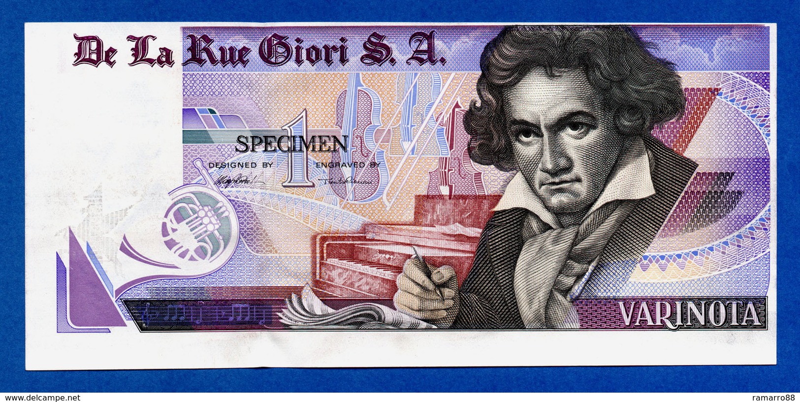 De La Rue Giori S.A. Varinota Beethoven - Louisenthal Purple Type -  Specimen Test Note Au~Unc