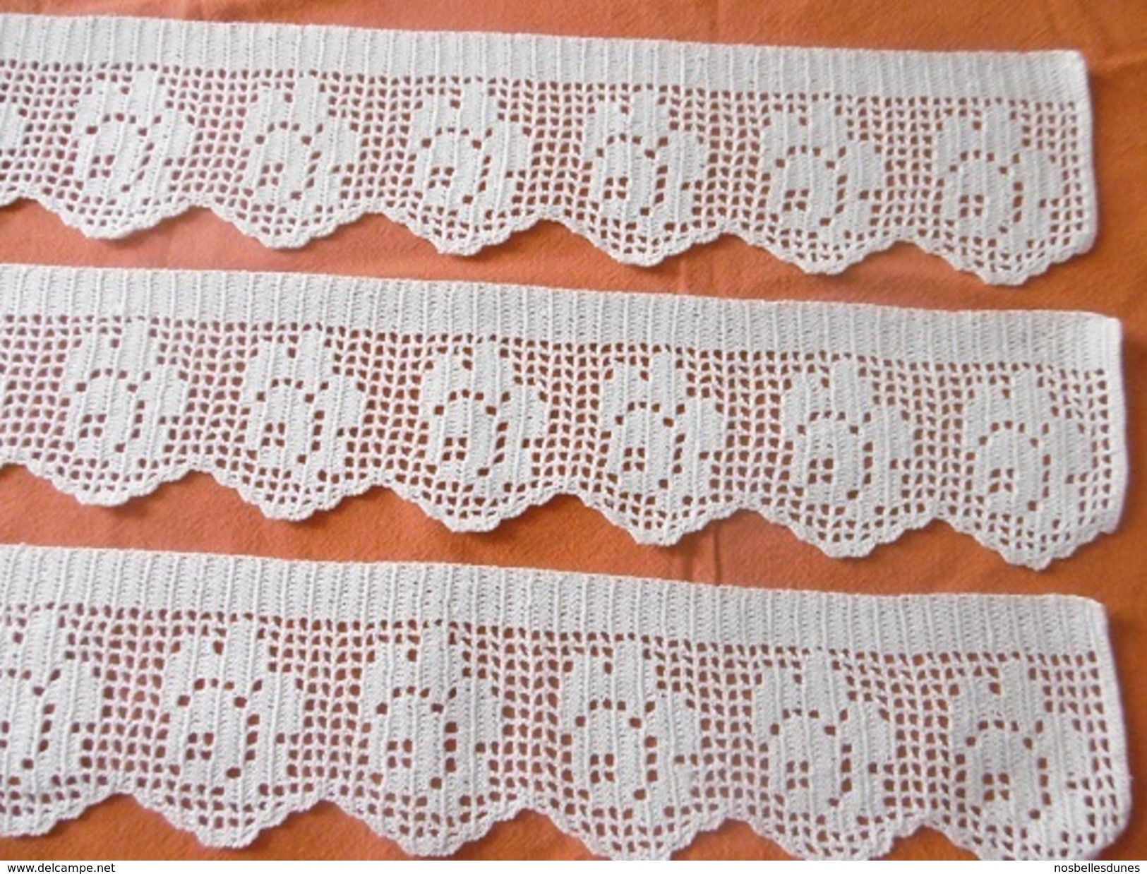 3 Bordures Au Crochet En Coton Blanc - Spitzen Und Stoffe