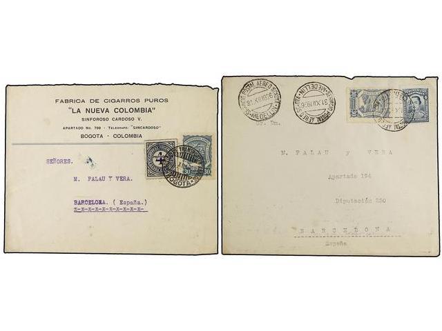 COLOMBIA. 1925-28. SCADTA. COLOMBIA A ESPAÑA. 6 Cartas Con Sellos De 1 Ctvo., 3 Ctvos. Y 4 Ctvos. Y Sello De 30 Ctvos. A - Autres & Non Classés