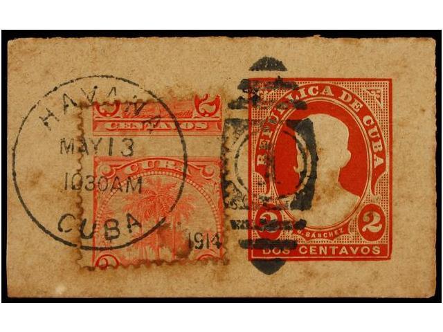 CUBA. Ed.177. 2 Cts. Rojo. DENTADO MUY DESPLAZADO Sobre Fragmento De Entero Postal De 2 Ctvos. Mat. HAVANA MAY 13 1914. - Autres & Non Classés