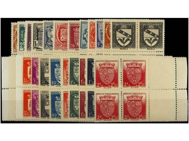 ** FRANCIA. Yv.526/37, 553/64. 1941-42. ESCUDOS. Series Completas En Bloques De Cuatro. LUJO. Yvert.392&euro;. - Autres & Non Classés