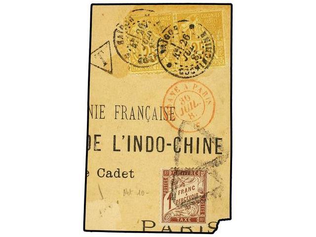 FRANCIA. Yv.T-25. 1885. Fragmento De Carta Circulada De SAIGON A PARIS Con Sellos De Colonias Generales De 25 Cts. (2) T - Autres & Non Classés
