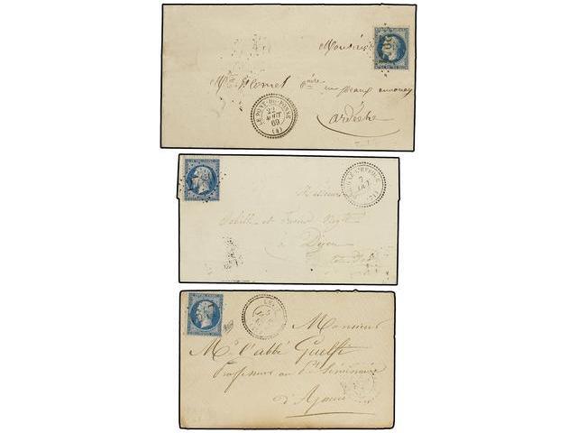 FRANCIA. Yv.20 (5). 1865-69. 20 Cts. Azul Completo De 5 Cartas Con Mat. Fechador De Puntos. MUY BONITA. - Autres & Non Classés