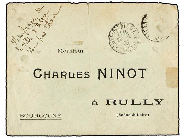 FRANCIA. 1909. ALGER A RULLY (Francia). Carta Recuperada Del Naufragio Del Buque ´VILLE D´ALGER´, Franqueo Desaparecido - Autres & Non Classés