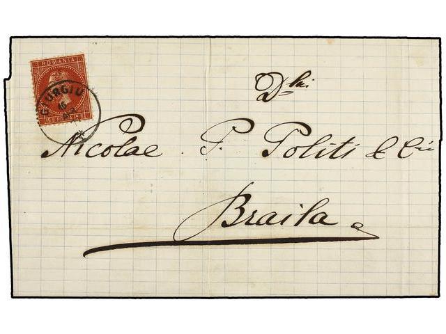 RUMANIA. Mi.46. 1877. GIURGIU To BRAILA. 15 Bani Dark Redbrown, Tied By GIURGIU Cds. Very Fine. - Autres & Non Classés