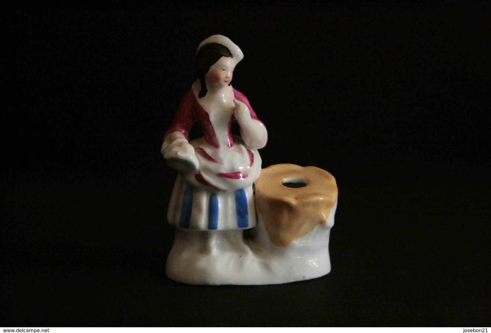 Ancien Encrier En Porcelaine De Vieux Paris Courtisane Paysanne XIX ème - Inkwells