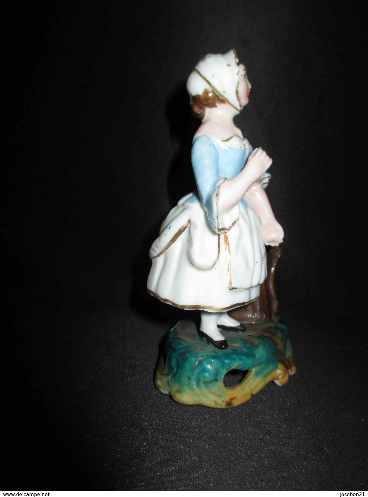 Ancien Encrier Peint En Porcelaine De Vieux Paris Femme Debout Tronc XIX ème - Inkwells