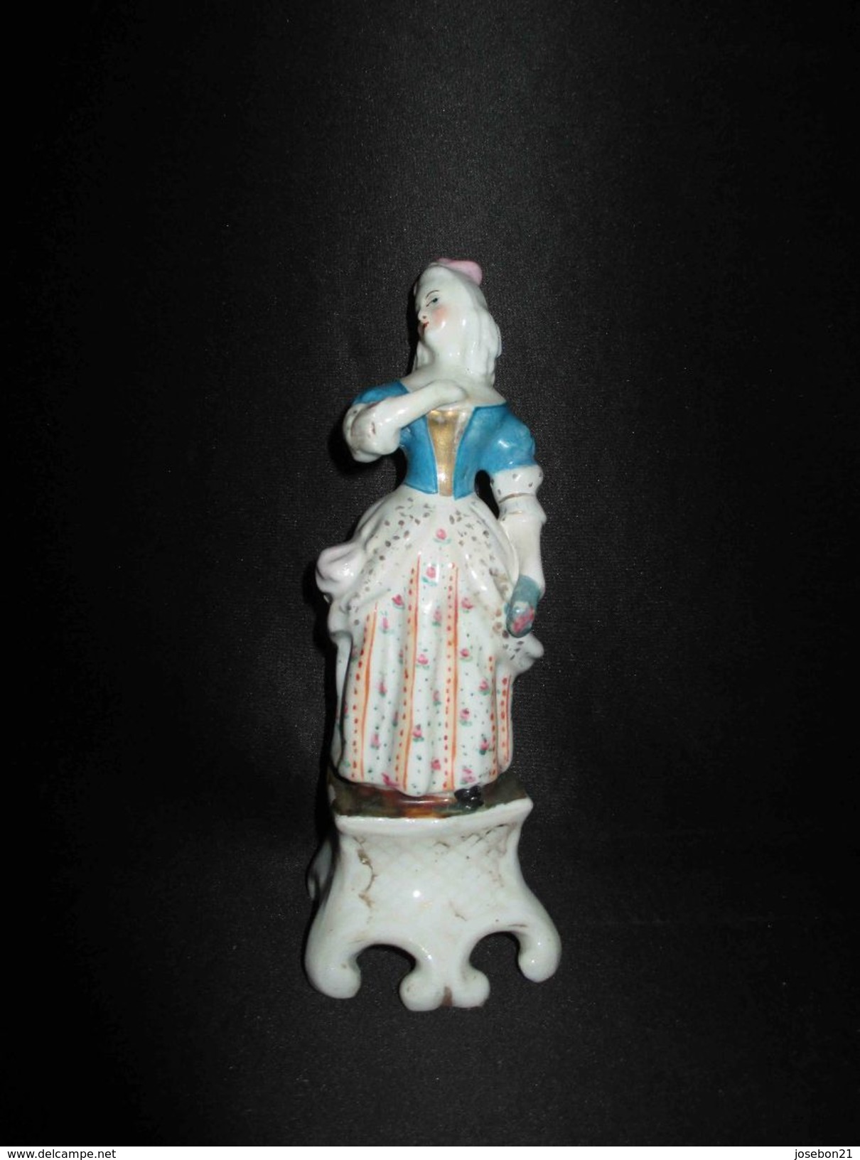 Ancien Encrier Peint En Porcelaine De Vieux Paris Demoselle Debout XIX ème - Encriers