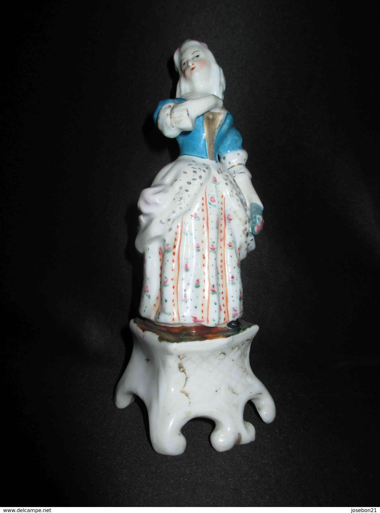 Ancien Encrier Peint En Porcelaine De Vieux Paris Demoselle Debout XIX ème - Encriers