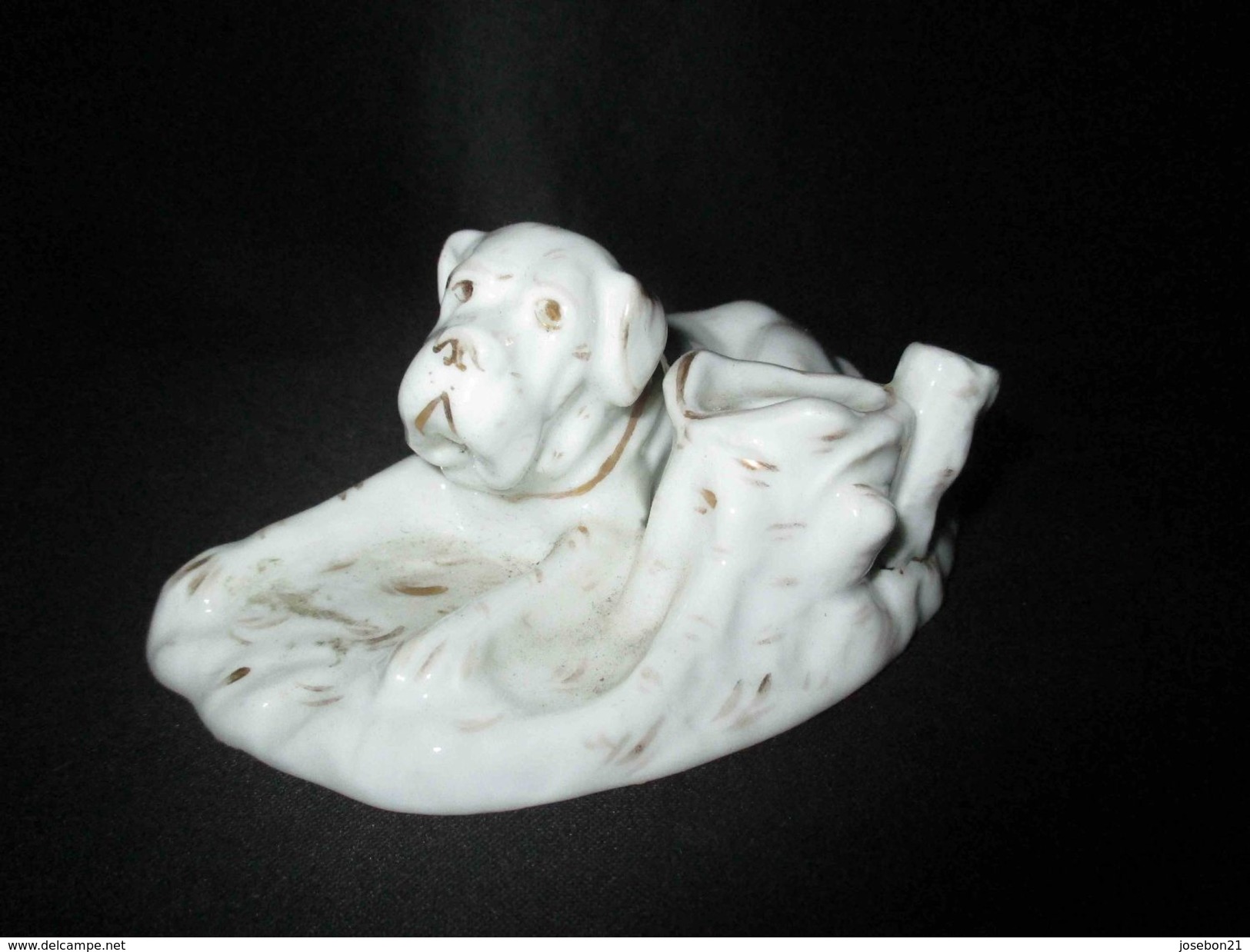 Ancien Encrier En Porcelaine De Vieux Paris Chien XIX ème - Tinteros