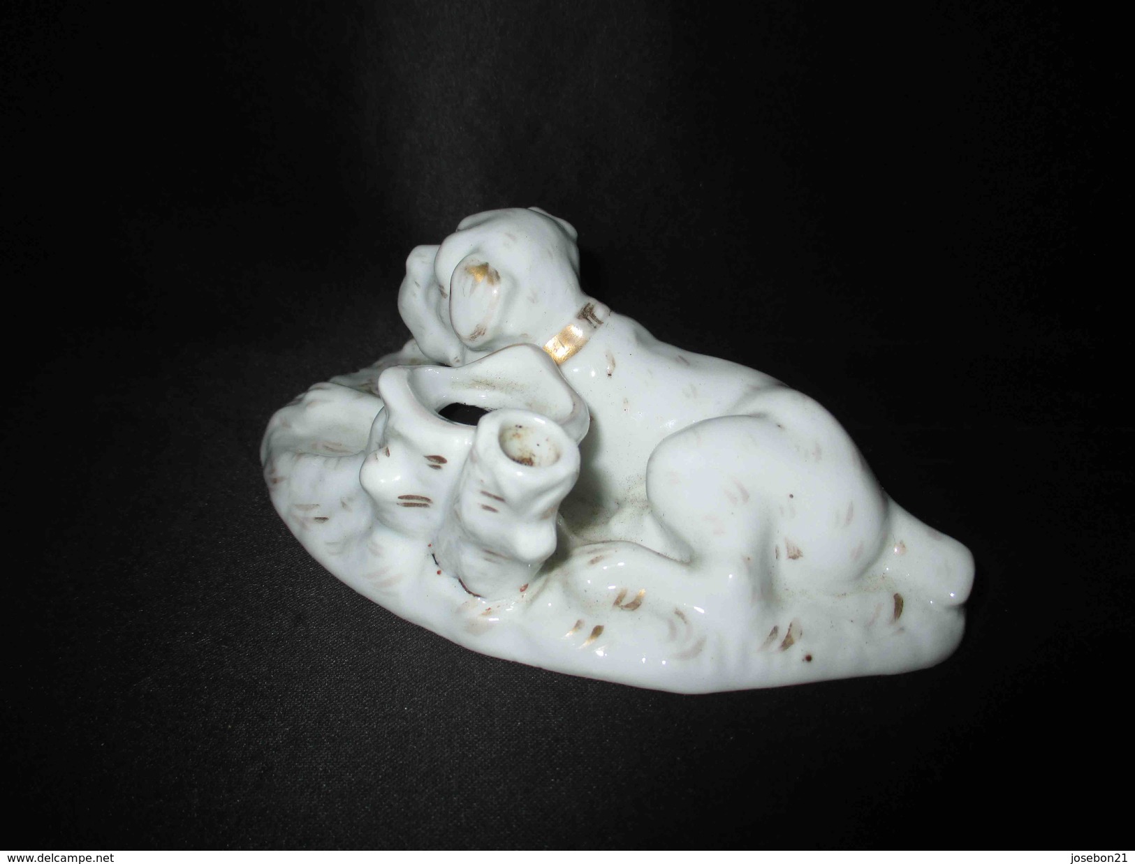 Ancien Encrier En Porcelaine De Vieux Paris Chien XIX ème - Tinteros