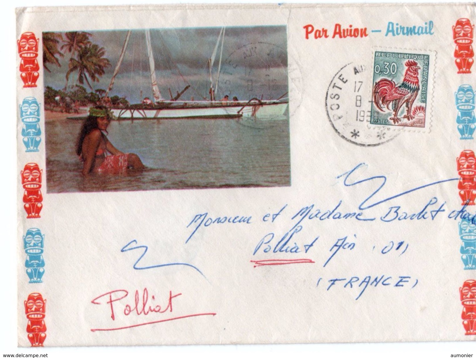 TAHITI - Lettre Illustrée Envoi Par Avion . Cachet " Poste Aux Armées " - Covers & Documents