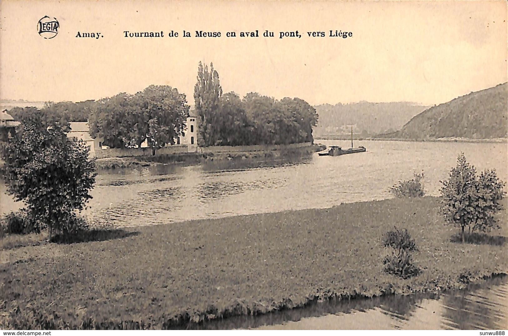 Amay - Tournant De La Meuse En Aval Du Pont, Vers Liège (animée, Légia, Mât Péniche...) - Amay