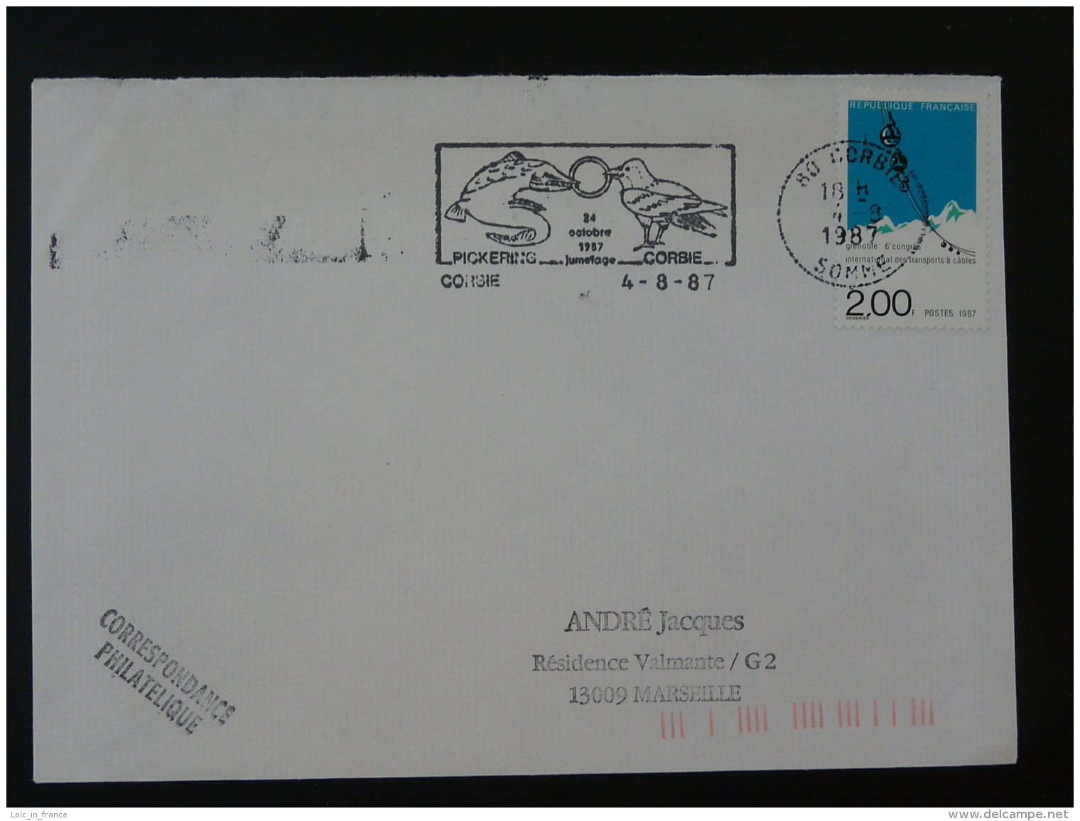 80 Somme Corbie Oiseau Bird Jumelage Pickering 1987 - Flamme Sur Lettre Postmark On Cover - Oblitérations & Flammes