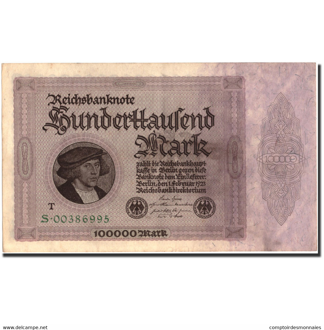 Billet, Allemagne, 100,000 Mark, 1923, 1923-02-01, KM:83b, TTB+ - 100000 Mark