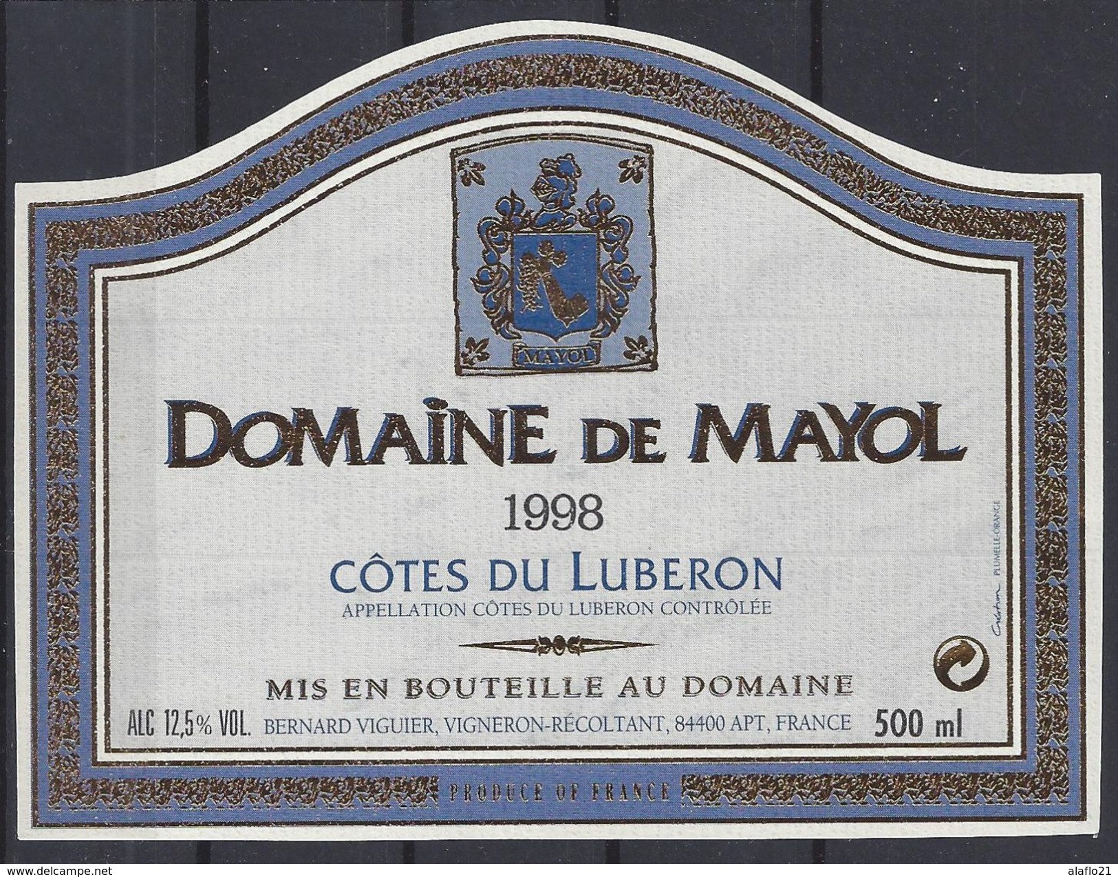 ETIQUETTE DOMAINE De MAYOL 1998 - CÔTE Du LUBERON 500 Ml - Bernard Viguier APT - Rode Wijn