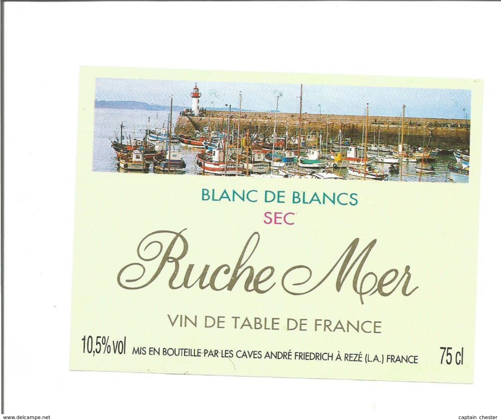 Etiquette De VIN FRANCAIS - Blanc De Blanc " RUCHE MER " - Phares