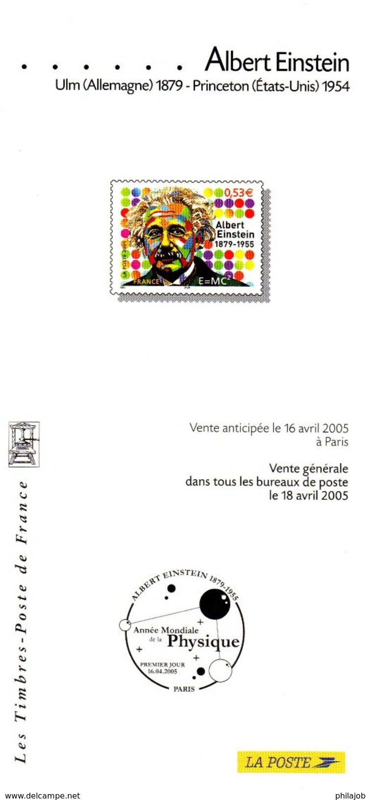 FRANCE 2005 : Fascicule Publicitaire Avec Photo Du Timbre + Cachet 1er Jour " ALBERT EINSTEIN " - Albert Einstein