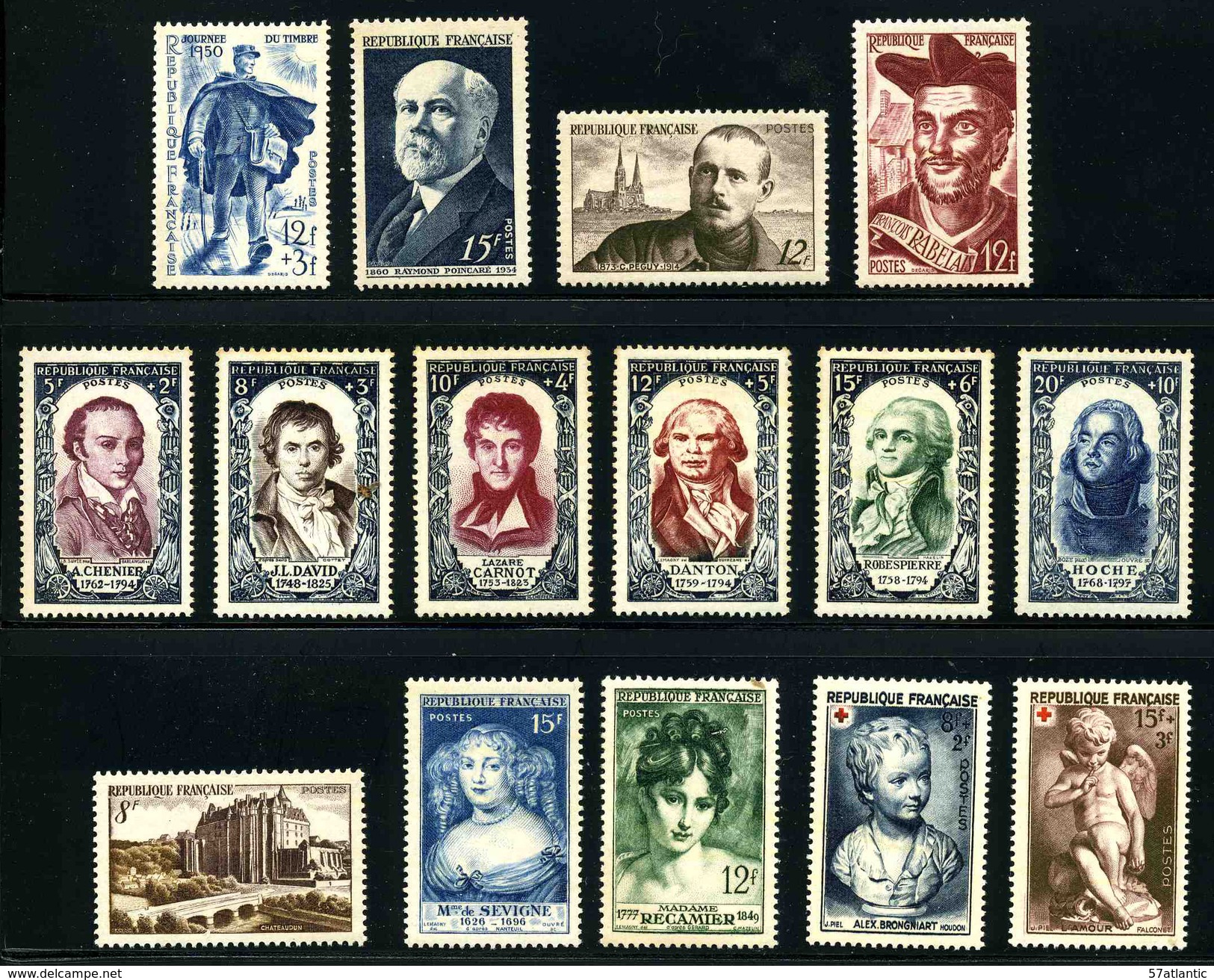 FRANCE - ANNEE COMPLETE 1950 - YT 853 à 877 ** - 15 TIMBRES NEUFS ** - 1950-1959