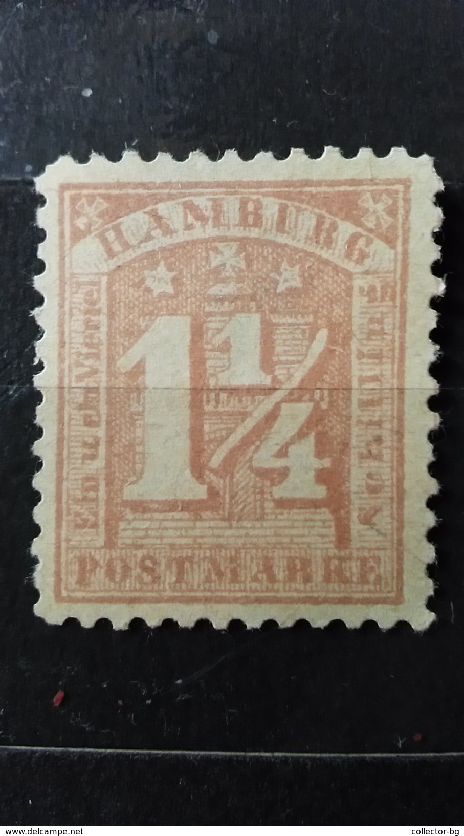 RARE 1 1/4 SHILLING HAMBURG GERMAN STATE ORIGINAL GUM 1864 NO WMK CLEAR CV-100E STAMP TIMBRE - Hambourg