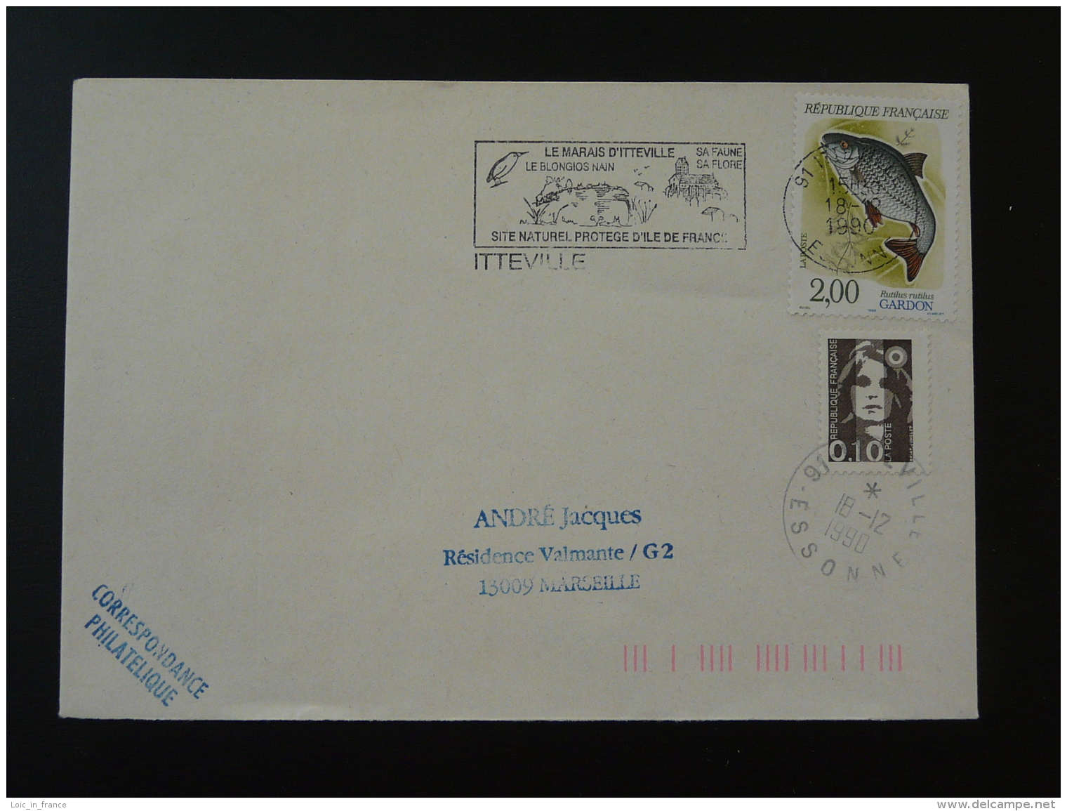 91 Essonne Itteville Oiseau Bird Blongios Nain - Flamme Sur Lettre Postmark On Cover - Oblitérations & Flammes