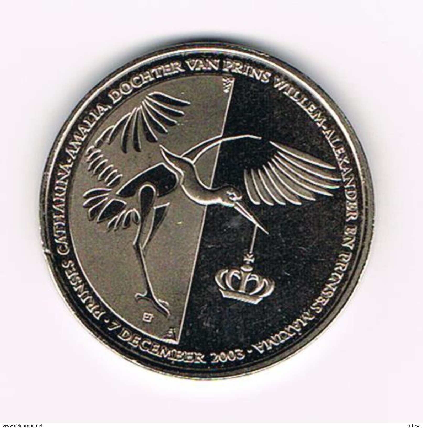 ¨¨ NEDERLAND  HERDENKINGSMUNT  GEBOORTE  PRINSES AMALIA 7 DECEMBER  2003 - Pièces écrasées (Elongated Coins)