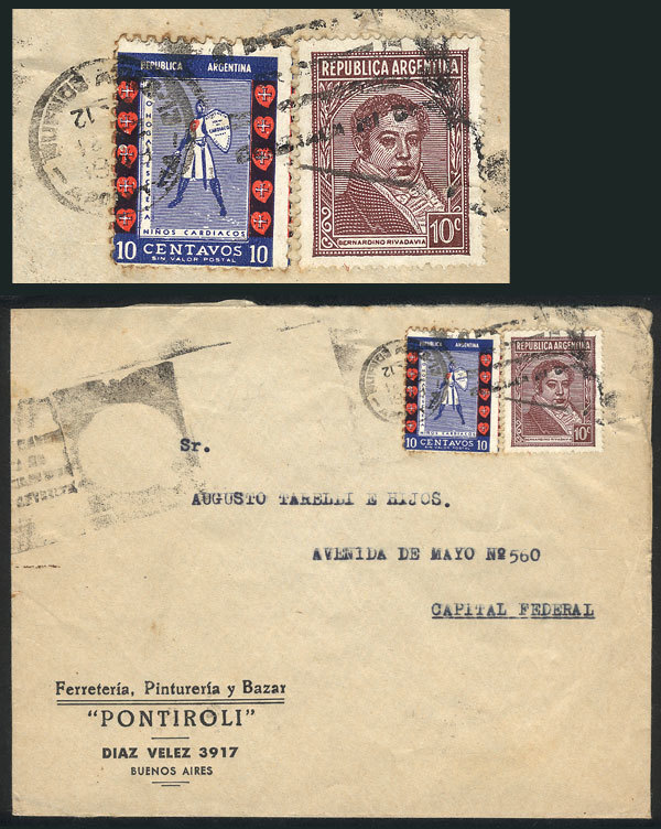 ARGENTINA "Cover Used In B.Aires In DE/1948, Franked With 10c. Rivadavia + Cind - Andere & Zonder Classificatie