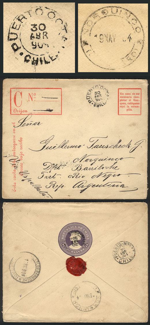 CHILE Registered 15c. Stationery Envelope Sent From PUERTO OCTAY To Ñorquinco ( - Chili