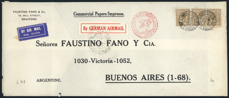 GREAT BRITAIN Airmail Cover Sent From Bradford To Buenos Aires On 30/NO/1934 By - Dienstzegels