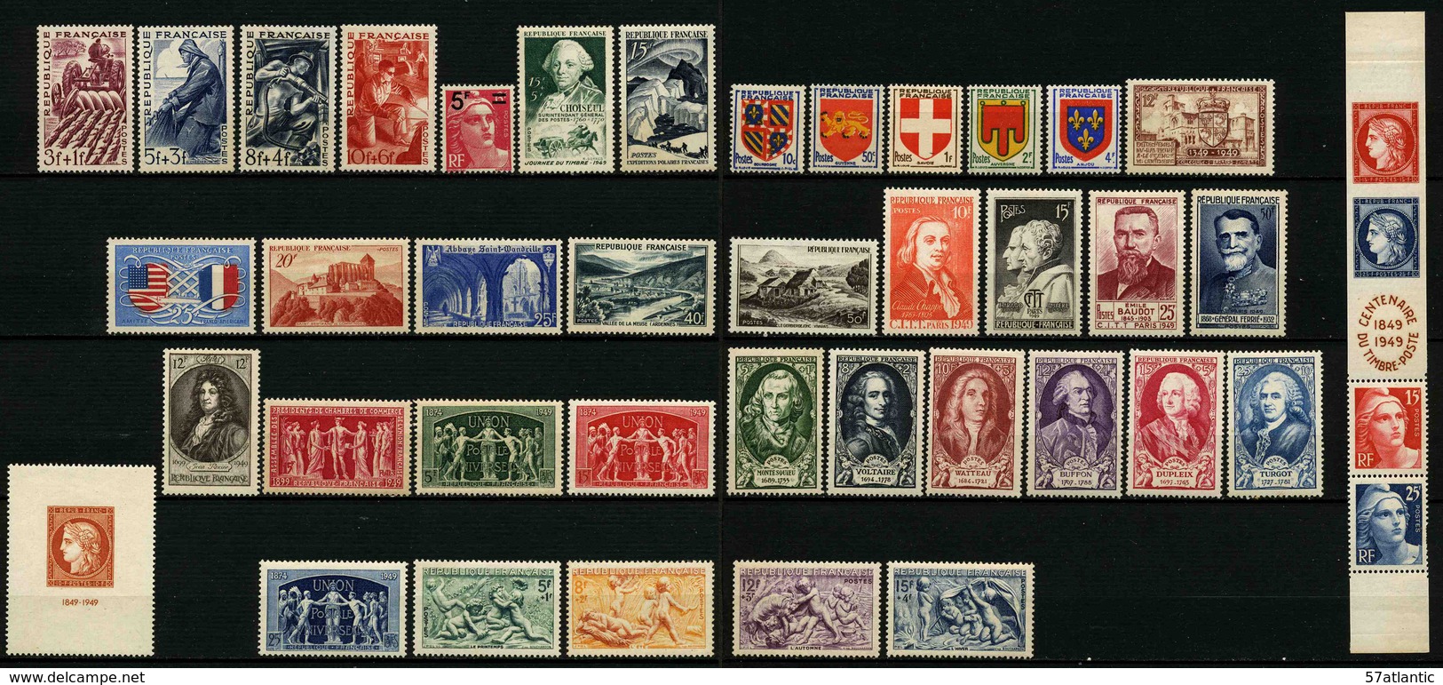 FRANCE - ANNEE COMPLETE 1949 - YT 823 à 862 ** - 42 TIMBRES NEUFS ** - 1940-1949