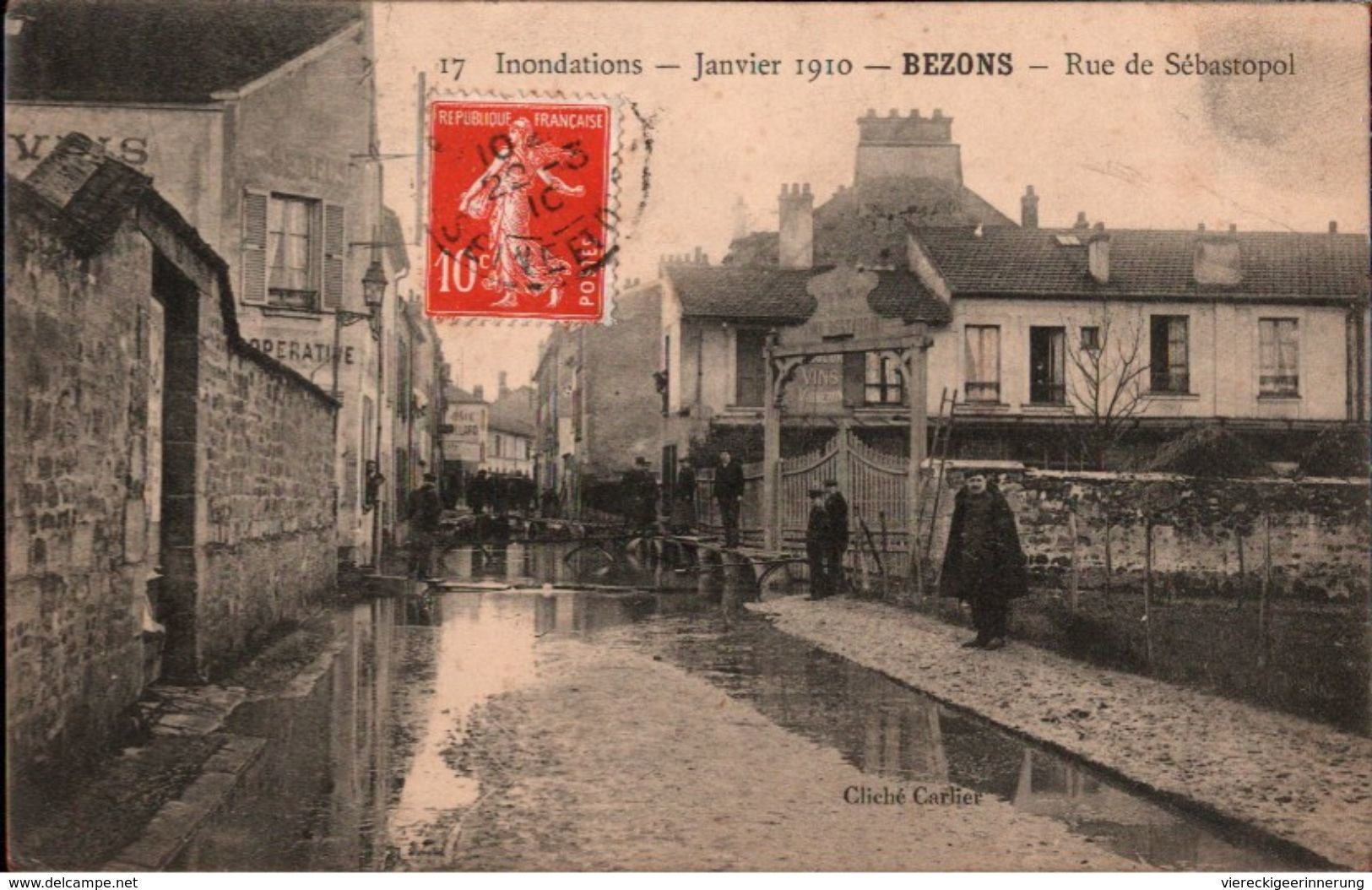 ! [95] Cpa  Inondations Janvier.1910, Bezons, Rue De Sebastopol, Überschwemmungen - Bezons