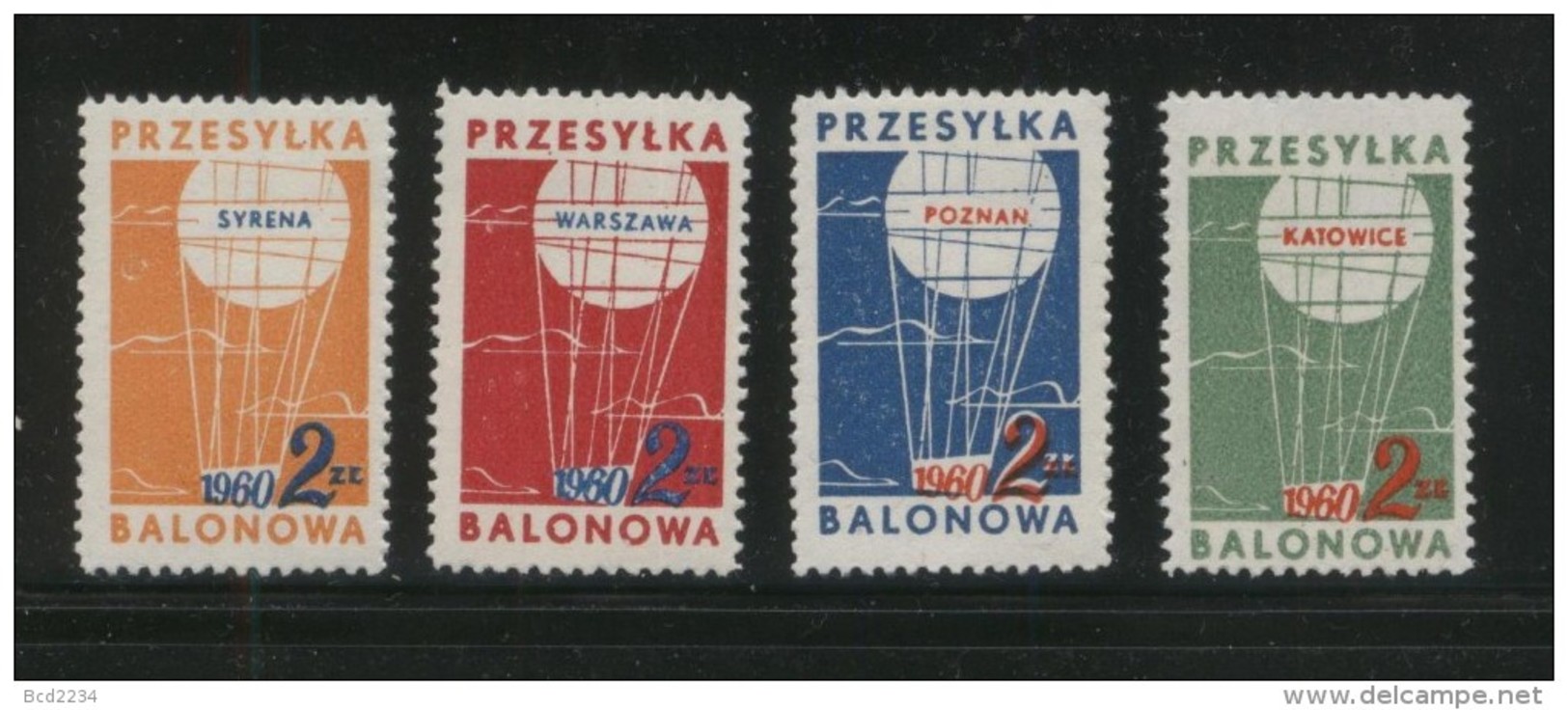 POLAND 1960 BALLOON POST STAMPS SET OF 4 NHM KATOWICE SYRENA POZNAN WARSZAWA BALLOONS FLIGHT TRANSPORT - Balloons