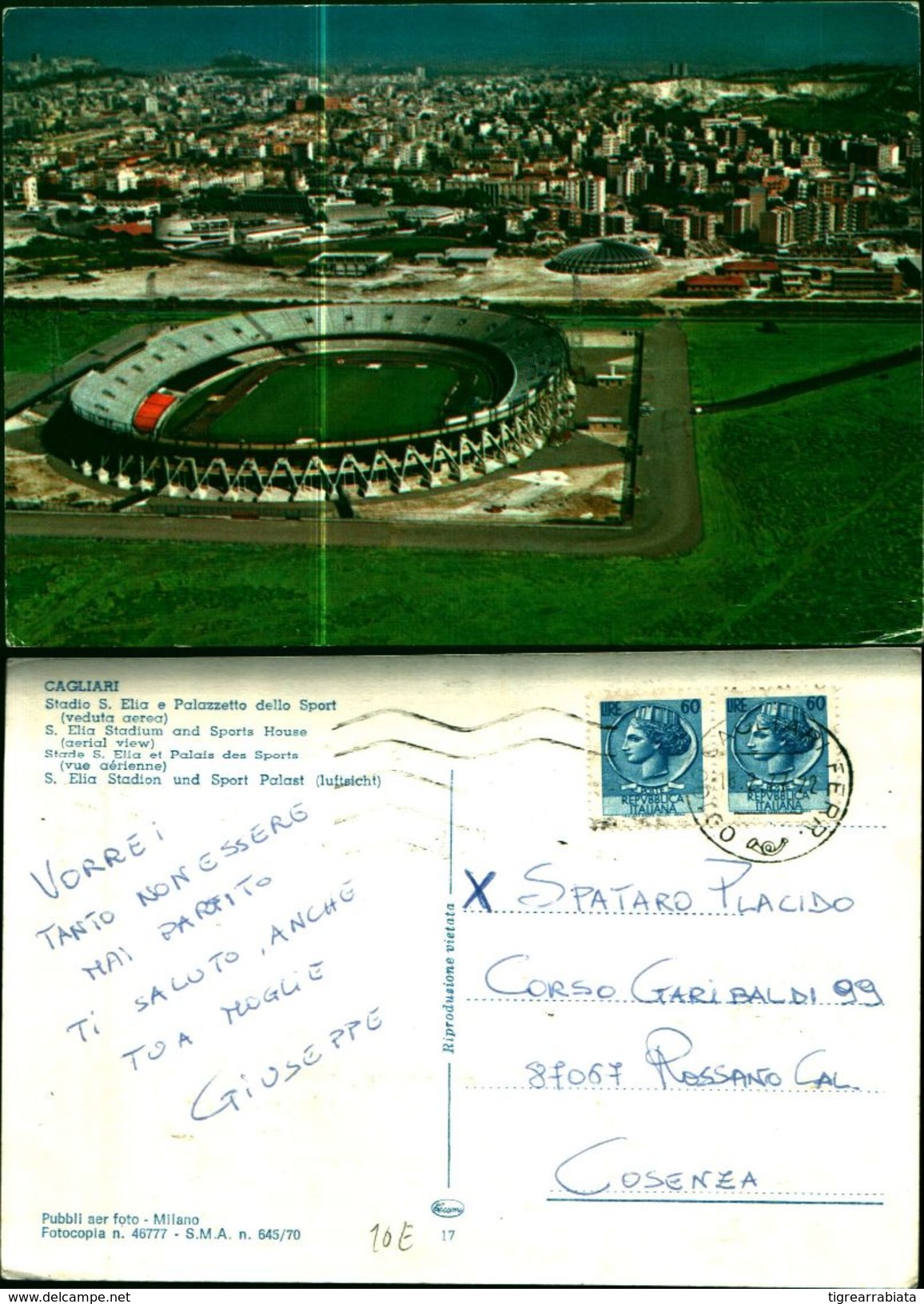 6772a)cartolina   Stadio Sant Elia E Palazzetto Delo Sport. Ed.M.Tognoni - Cagliari