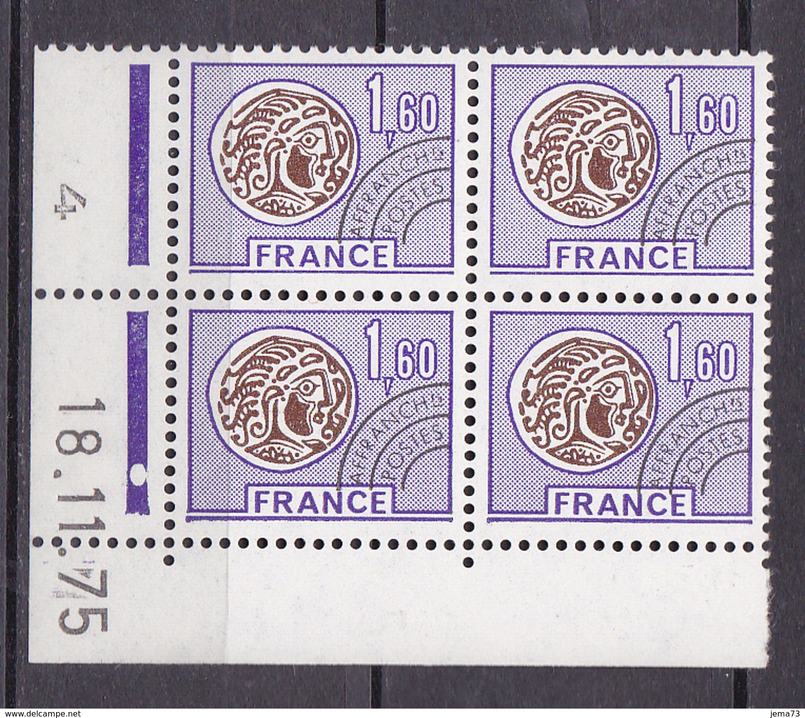 N° 144  Préoblitérés  Type Monnaie Gauloise:Bloc Coins Datés 18.11.75 - Precancels