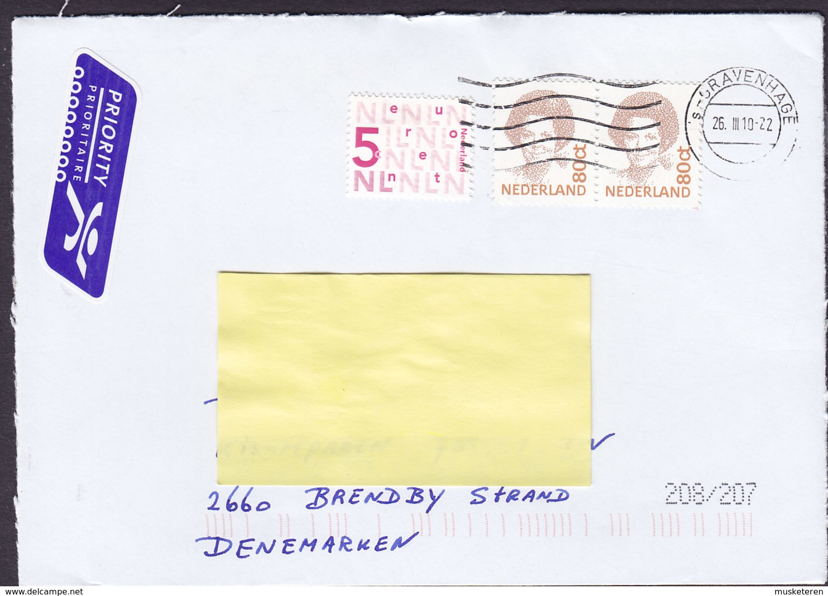 Netherlands PRIORITY Prioritaire Label 's-GRAVENHAGE 2010 Cover Brief BRØNDBY STRAND Denmark Beatrix Stamps - Cartas & Documentos