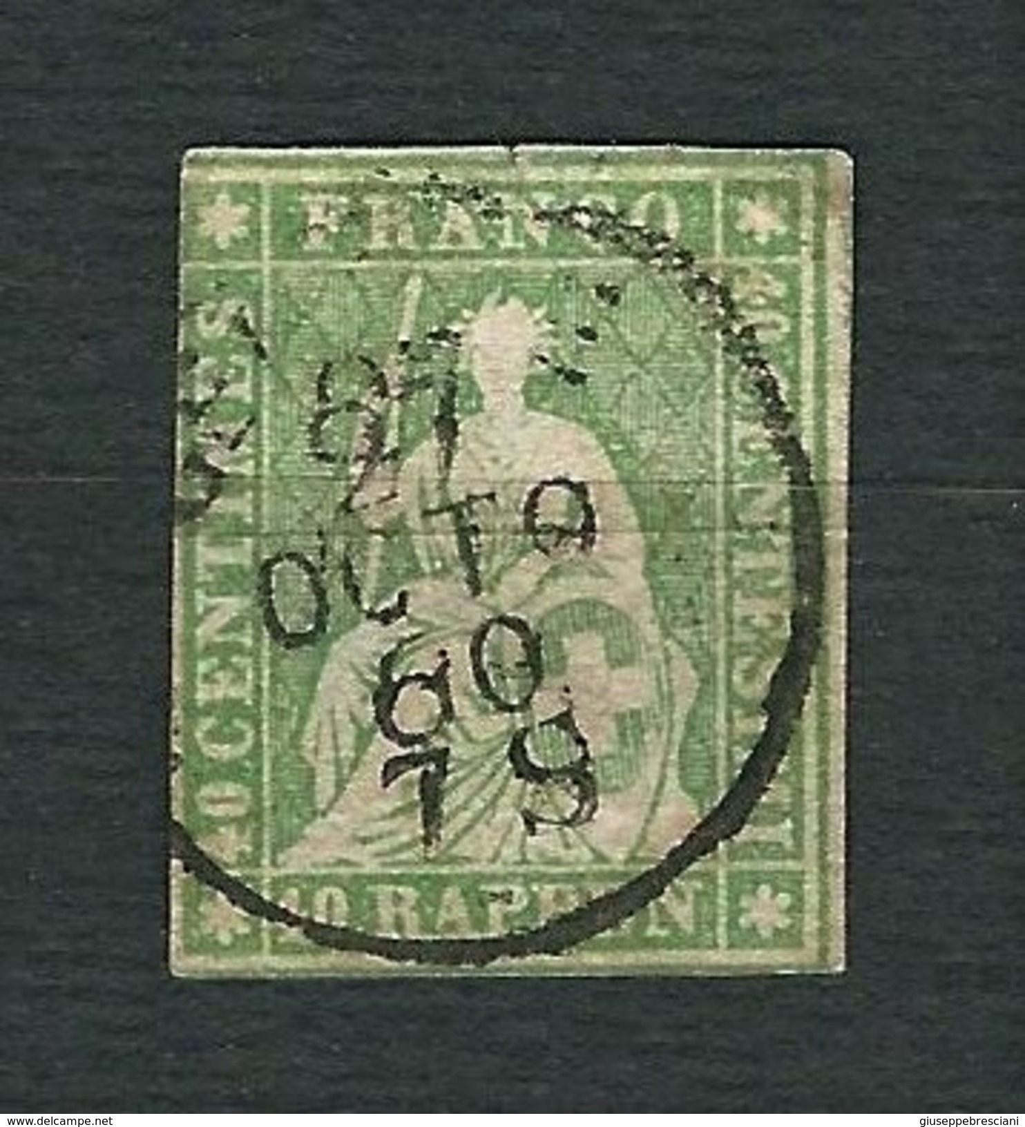 SVIZZERA 1854 - Helvetia Seduta 40 C Verde. - Mi:CH 17 - Used Stamps