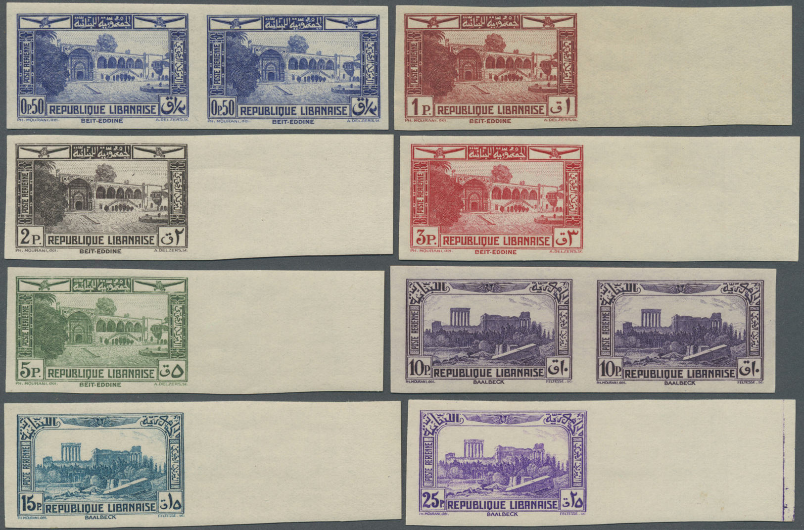 * Libanon: 1937/1940, Airmails "Beit-Eddine" And "Baalbek", 0.50pi. To 100pi., Complete IMPERFORATE Set Of Ten Values (0 - Liban