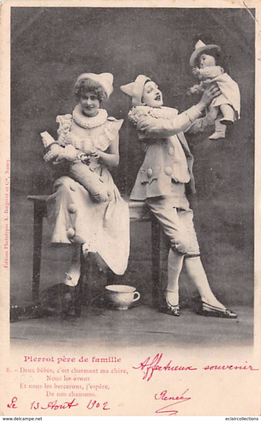 Thème : Clowns.Pierrot.Colombine.    5 Cartes  .Dont 4 Bergeret + 1     (voir Scan) - Other & Unclassified