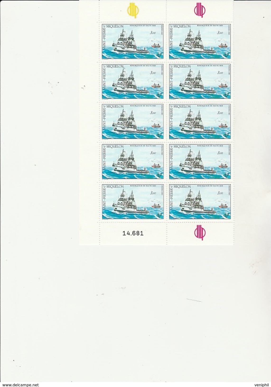 ST PIERRE ET MIQUELON   - FRAGMENT  FEUILLE DE 10TIMBRES N° 510 - ANNEE 1989  - - COTE : 14 &euro; - Unused Stamps