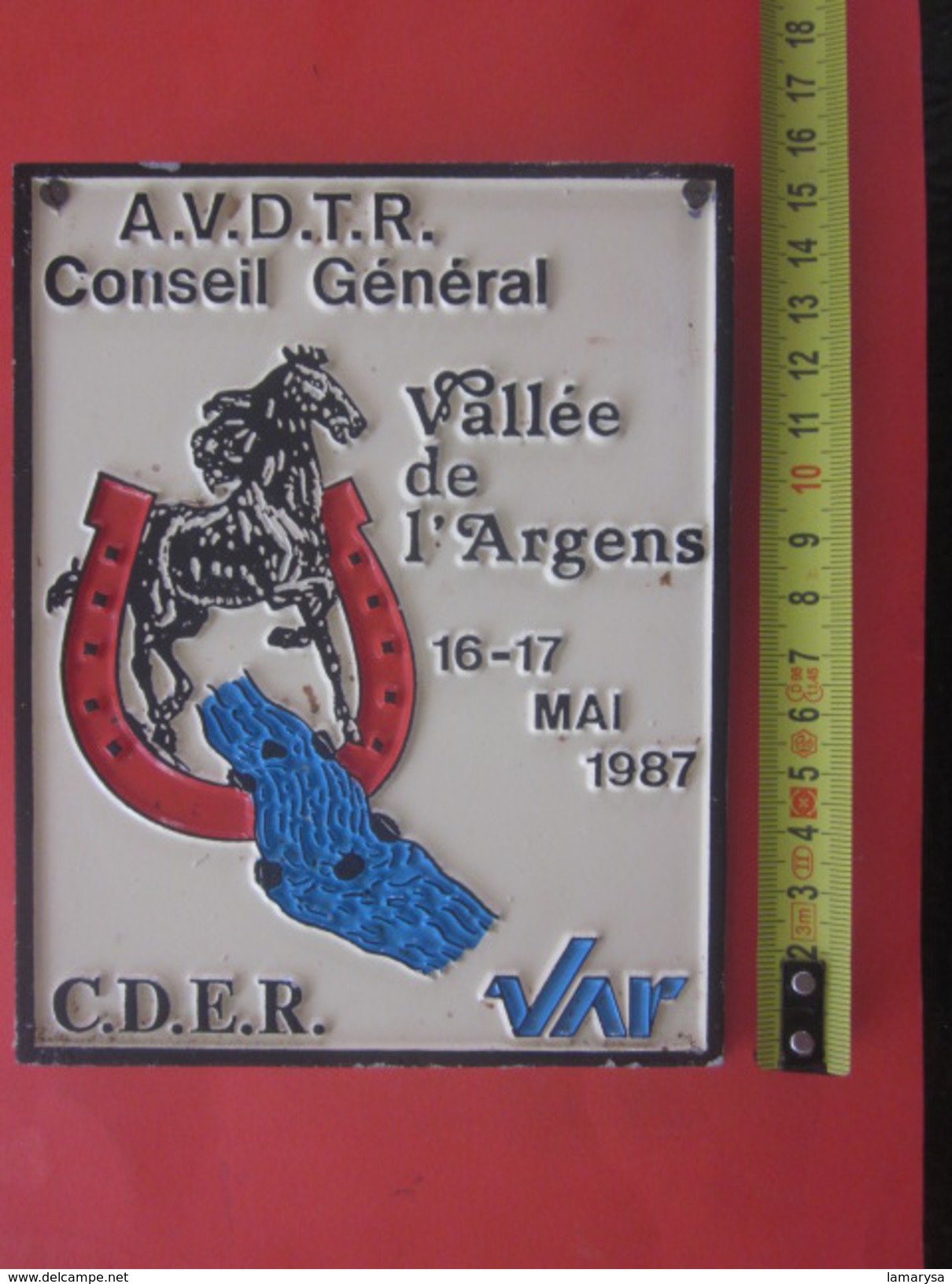 1987 VALLEE DE L'ARGENS A.V.D.T.R.- Équestre Equitation Plaque Souvenir Commémorative C.D.E.R. CONSEIL GENERAL - Ruitersport