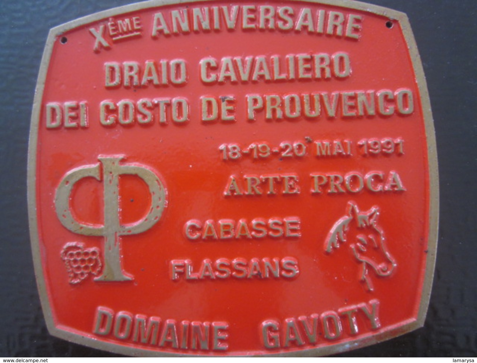CABASSE FLASSANS Xé AN DRAIO CAVALIERO DEI COSTA DE PROUVENCO-F.F.E.-Équestre Equitation Plaque Souvenir Commémorative - Reiten