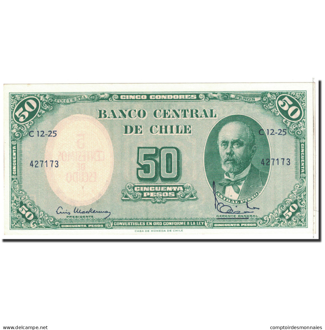 Billet, Chile, 5 Centesimos On 50 Pesos, 1960, Undated, KM:126b, SPL+ - Chili