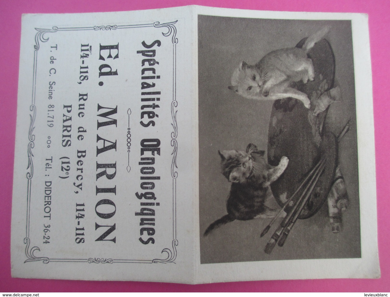 Petit Calendrier De Poche à Deux Volets/Chatons-Palette/Ed Marion/Spécialités &OElig;nologiques/Rue De Bercy/Paris/1924 - Klein Formaat: 1921-40