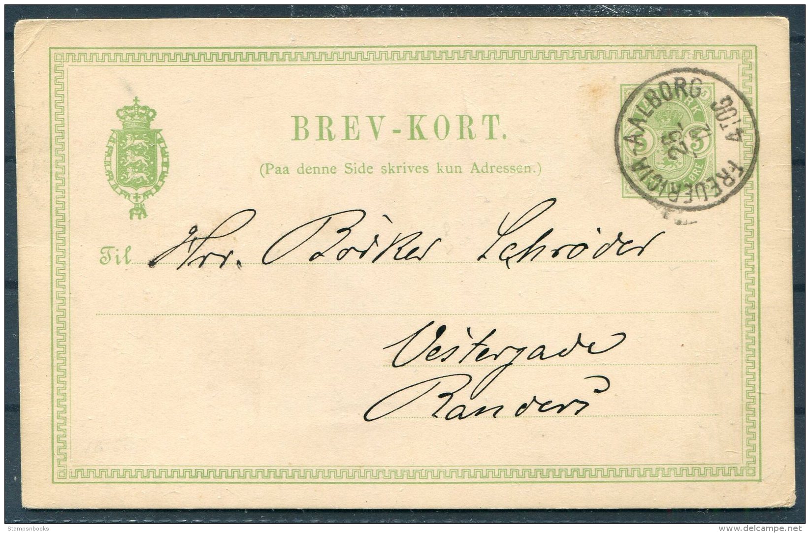 1889 Denmark Stationey Postcard. Vingegaard Pr Onaild Station. Fredericia - Aalborg TPO Railway - Randers - Storia Postale